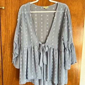 Dusty blue split sleeve sheer top